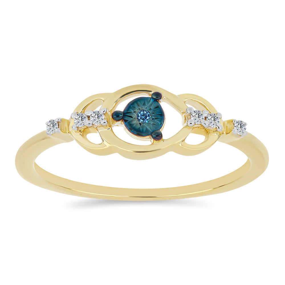 Inel din Argint 925 Placat cu Aur ( 1.6 grame ) cu Diamant Albastru și Zircon Alb 0.1 Carate