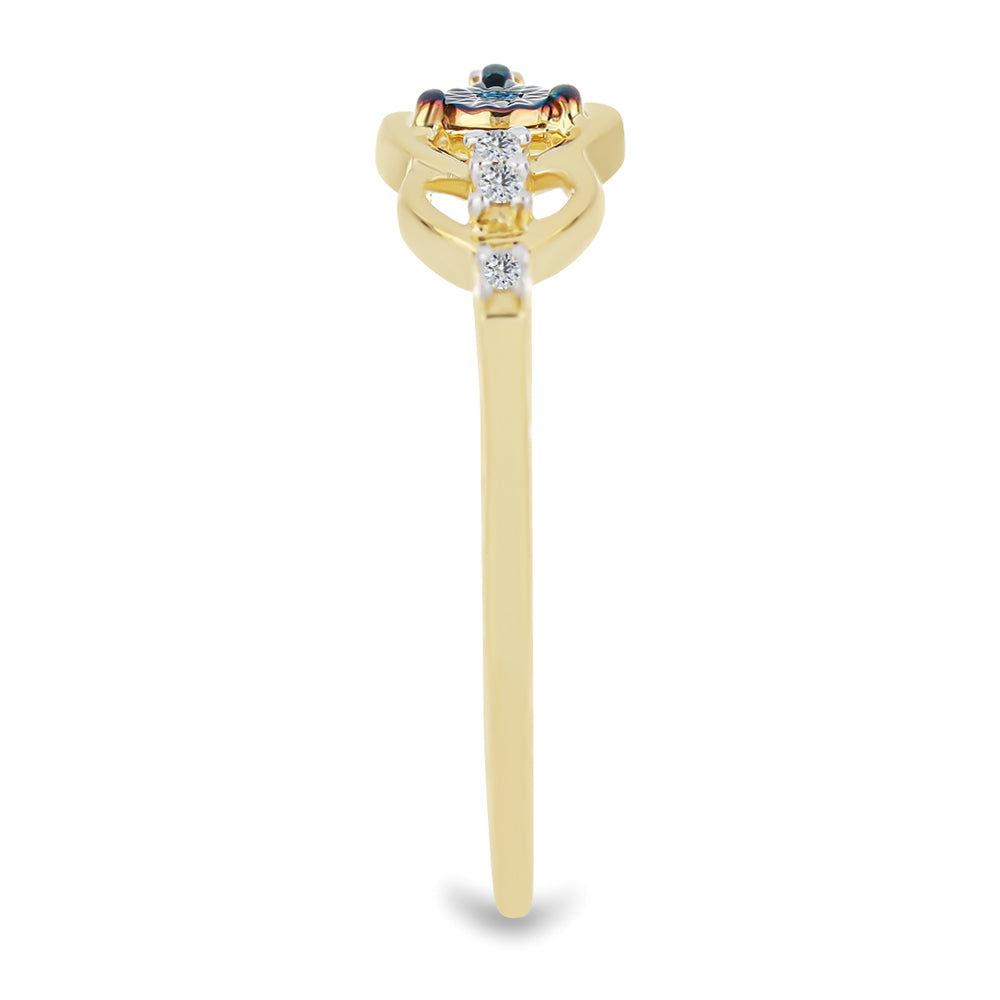 Inel din Argint 925 Placat cu Aur ( 1.6 grame ) cu Diamant Albastru și Zircon Alb 0.1 Carate 4 