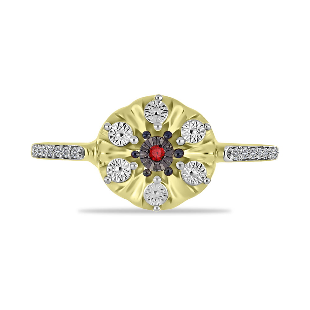 Inel din Argint 925 Placat cu Aur ( 3.67 grame ) cu Diamant Roșu și Zircon Alb 0.16 Carate
