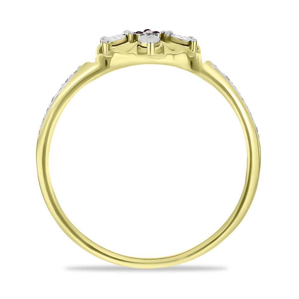 Inel din Argint 925 Placat cu Aur ( 3.67 grame ) cu Diamant Roșu și Zircon Alb 0.16 Carate