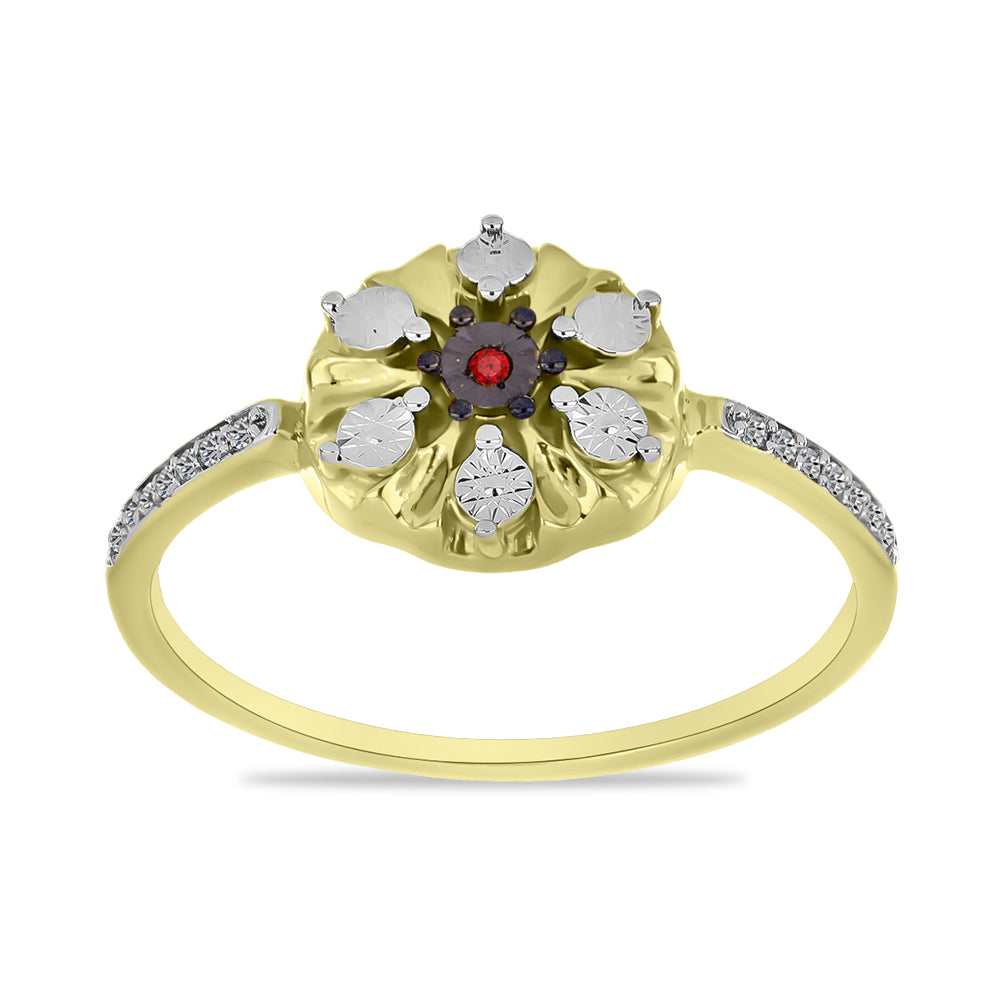 Inel din Argint 925 Placat cu Aur ( 3.67 grame ) cu Diamant Roșu și Zircon Alb 0.16 Carate