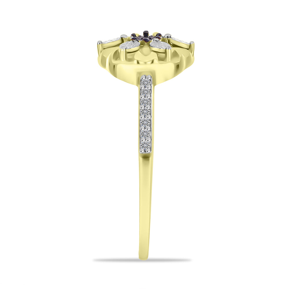 Inel din Argint 925 Placat cu Aur ( 3.67 grame ) cu Diamant Roșu și Zircon Alb 0.16 Carate 4 