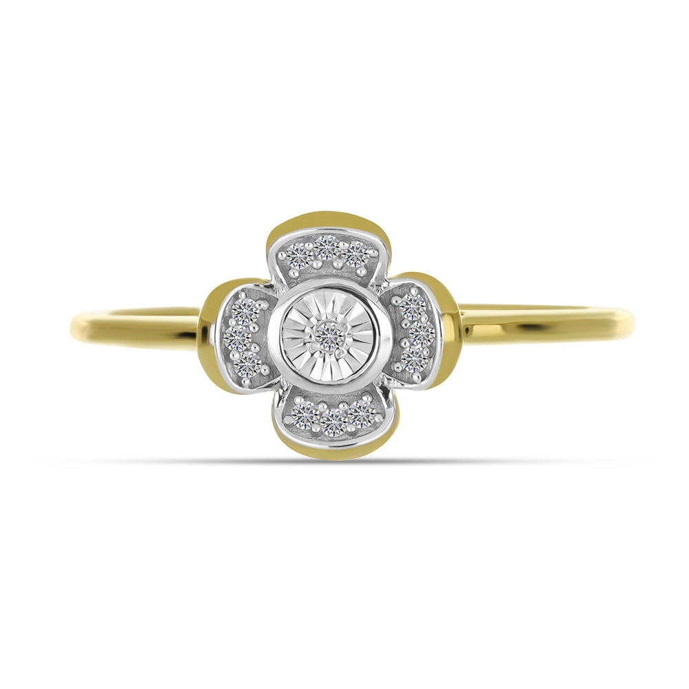 Inel din Argint 925 Placat cu Aur ( 1.92 grame ) cu Diamant Alb și Zircon Alb 0.12 Carate 1 