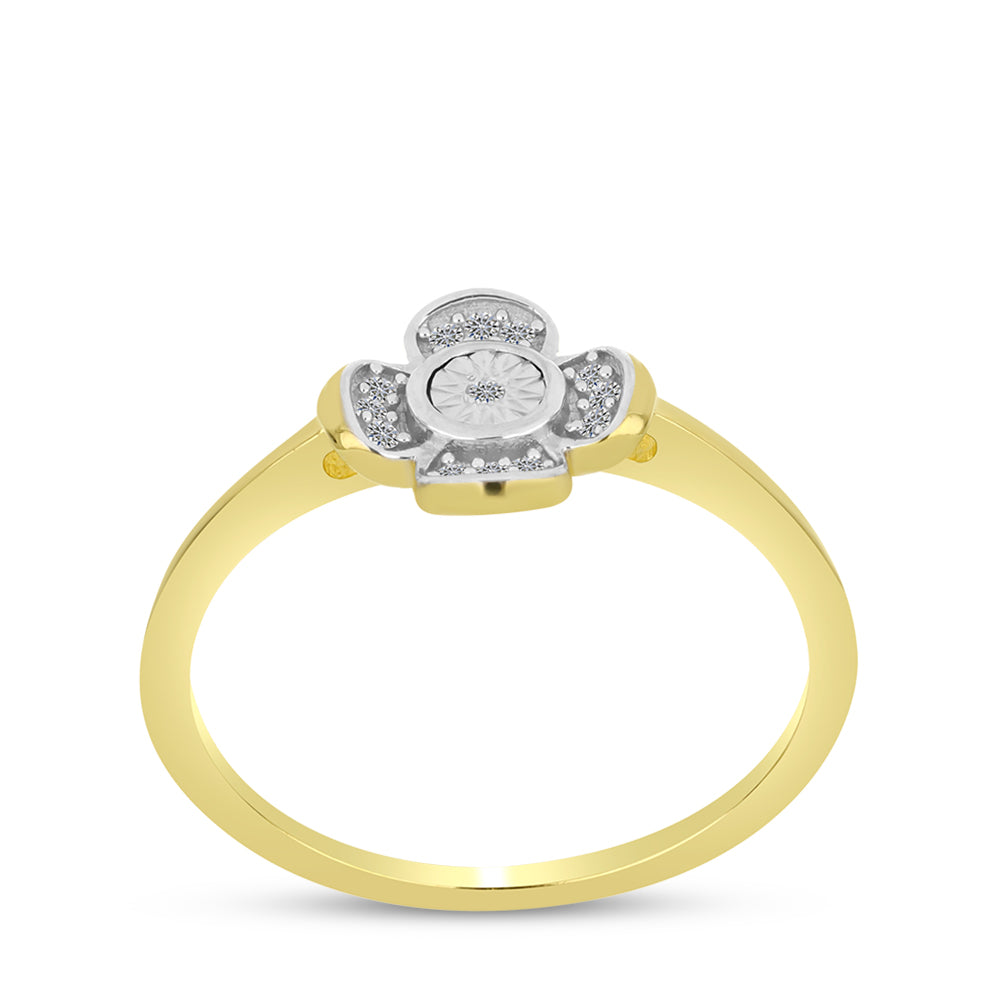 Inel din Argint 925 Placat cu Aur ( 1.92 grame ) cu Diamant Alb și Zircon Alb 0.12 Carate
