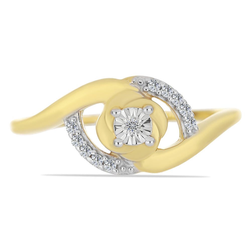Inel din Argint 925 Placat cu Aur ( 1.9 grame ) cu Diamant Alb și Zircon Alb 0.12 Carate 1 
