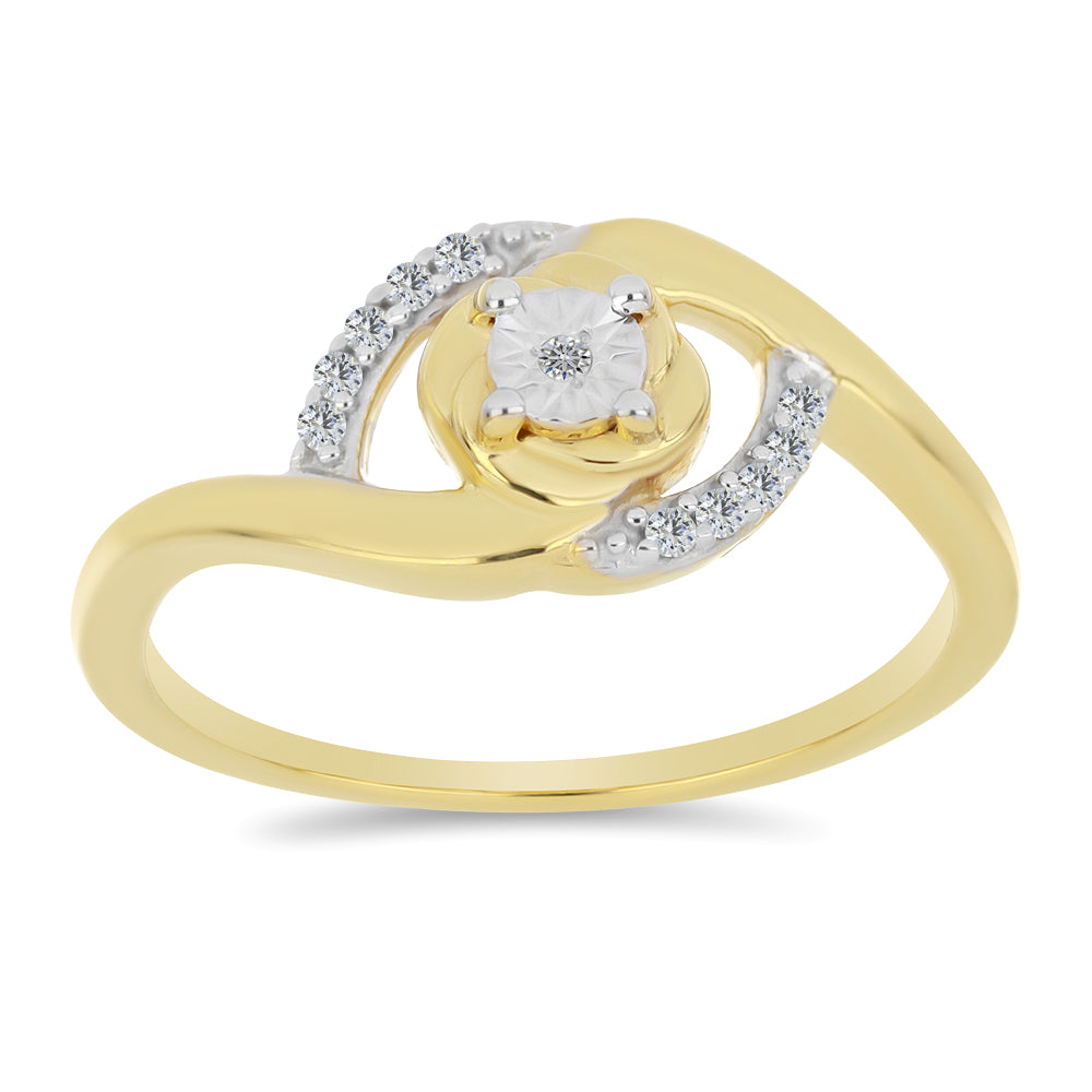 Inel din Argint 925 Placat cu Aur ( 1.9 grame ) cu Diamant Alb și Zircon Alb 0.12 Carate 3 