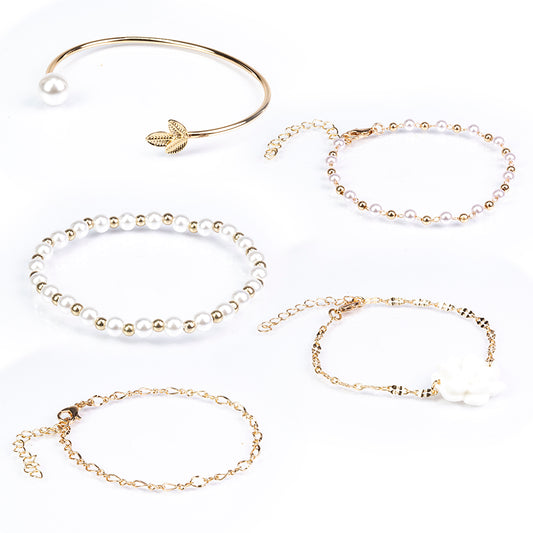 Set din Aliaj Placat cu Aur cu Perlă de cristal și Cristal Alb Emporia® ( Brățară )