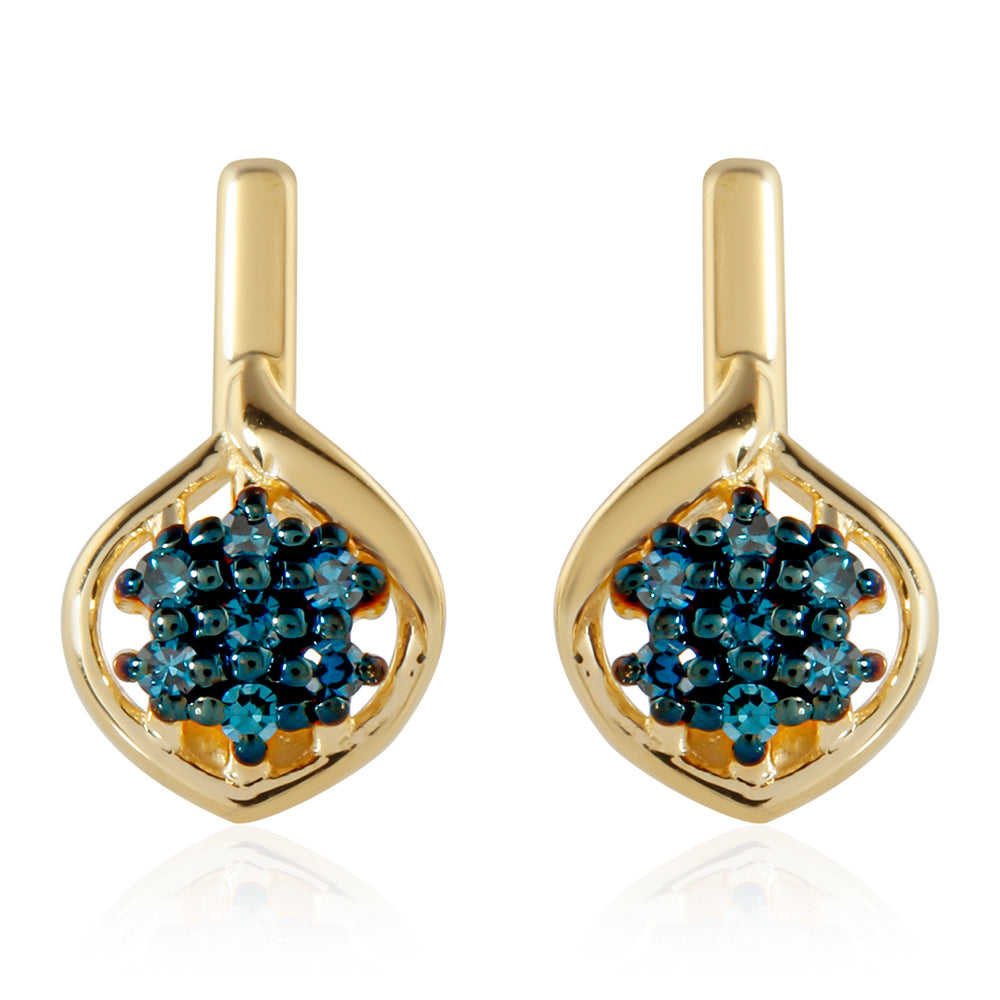 Cercei din Argint 925 Placat cu Aur ( 2.52 grame ) cu Diamant Albastru 0.12 Carate
