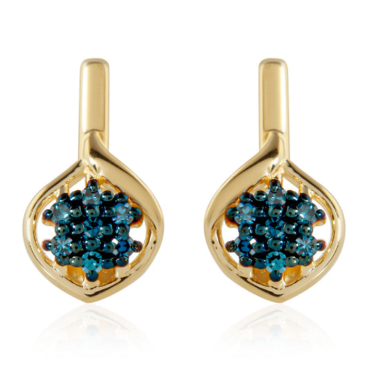 Cercei din Argint 925 Placat cu Aur ( 2.52 grame ) cu Diamant Albastru 0.12 Carate