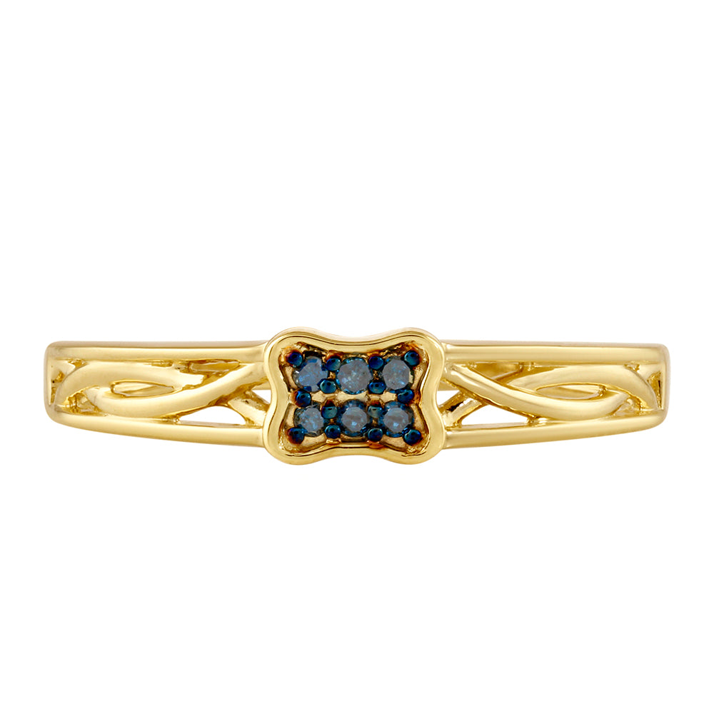 Inel din Argint 925 Placat cu Aur ( 1.99 grame ) cu Diamant Albastru 0.07 Carate 1 