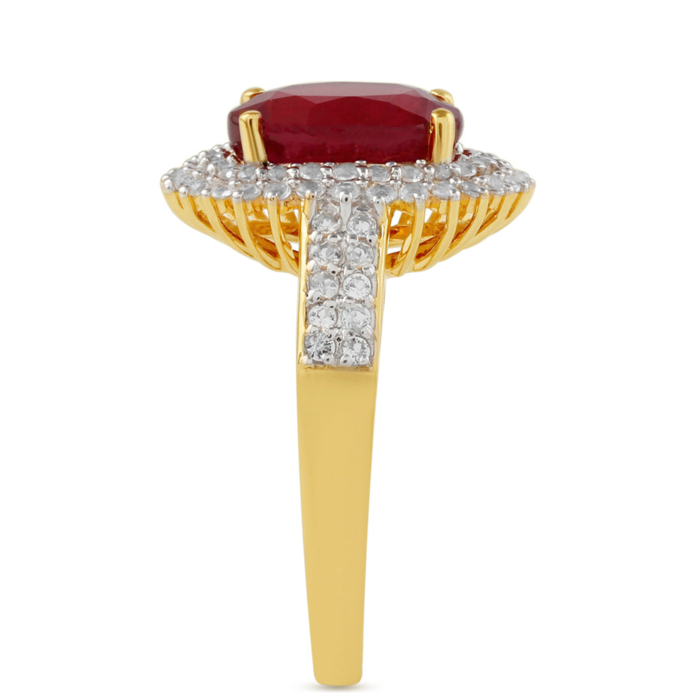 Inel din Argint 925 Placat cu Aur ( 3.39 grame ) cu Rubin Thailandez și Topaz Alb 4.87 Carate