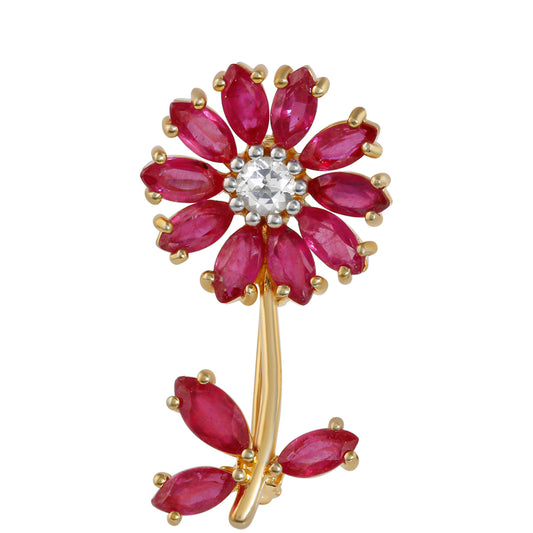 Broşă din Argint 925 Placat cu Aur ( 3.61 grame ) cu Rubin Thailandez și Topaz Alb 4.86 Carate