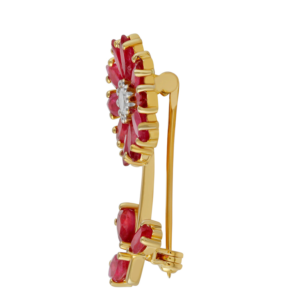 Broşă din Argint 925 Placat cu Aur ( 3.61 grame ) cu Rubin Thailandez și Topaz Alb 4.86 Carate 2 