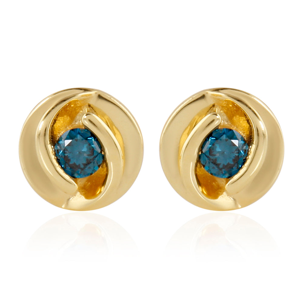 Cercei din Argint 925 Placat cu Aur ( 0.78 grame ) cu Diamant Albastru 0.07 Carate 1 
