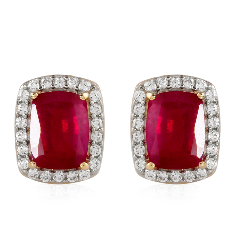 Cercei din Aur de 9K ( 3.21 grame ) cu Rubin Malagasy și Zircon Alb 4.4 Carate 1 
