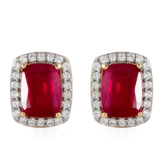 Cercei din Aur de 9K ( 3.21 grame ) cu Rubin Malagasy și Zircon Alb 4.4 Carate