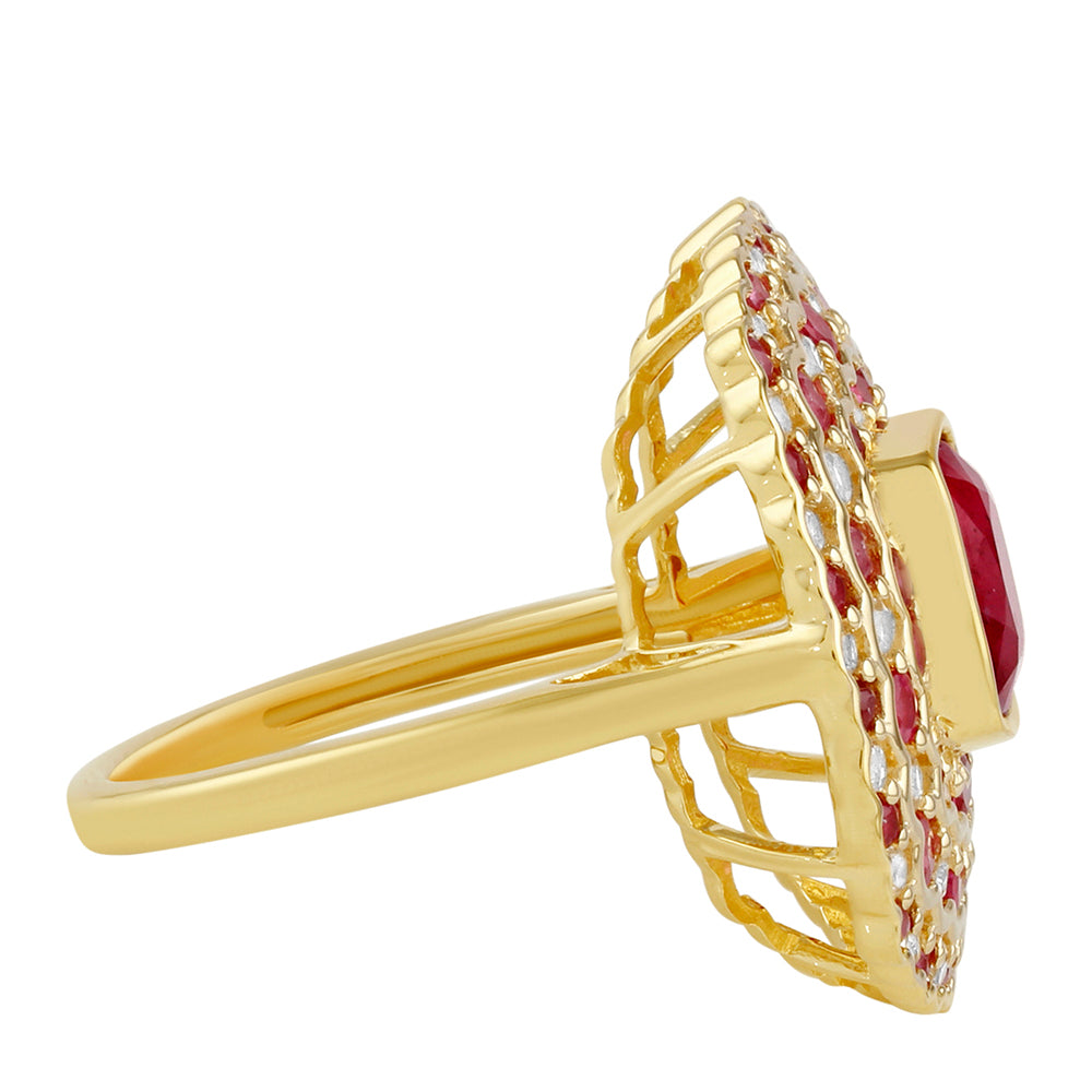 Inel din Argint 925 Placat cu Aur ( 6.24 grame ) cu Rubin Thailandez și Topaz Alb 6.36 Carate 2 