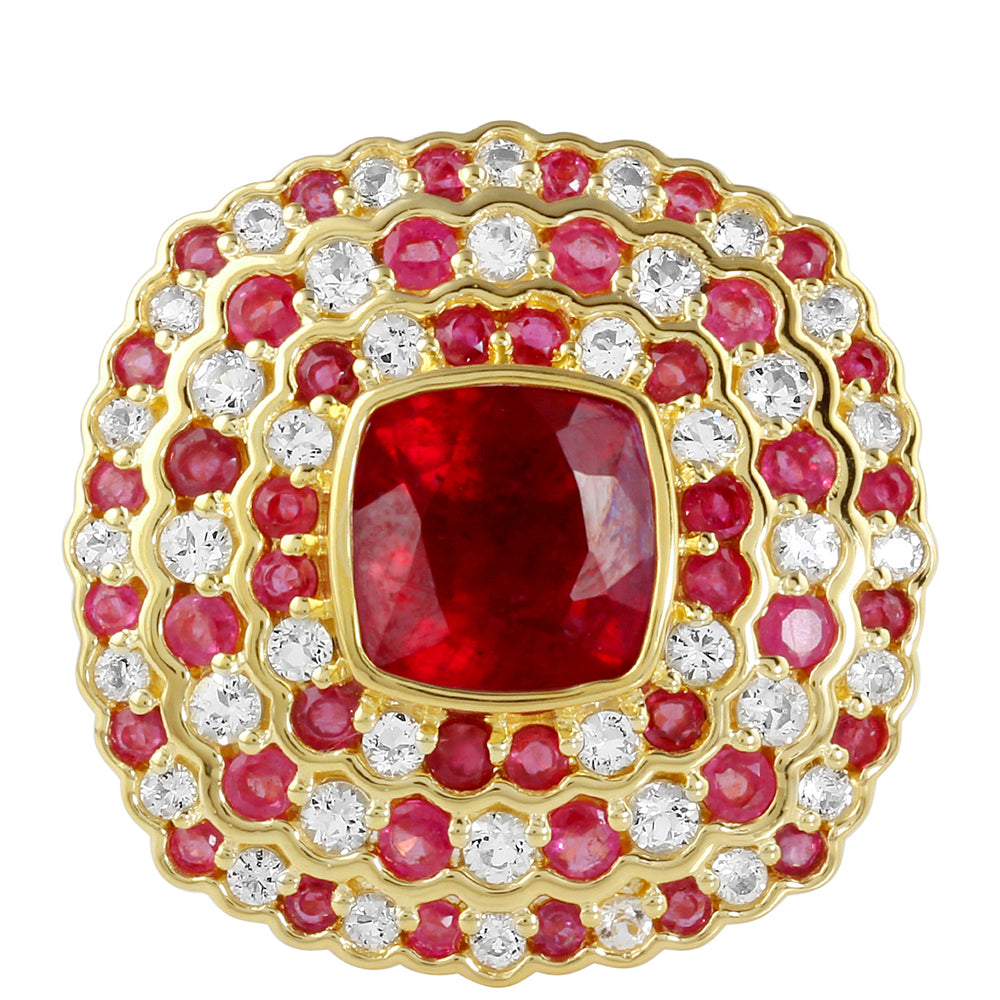 Inel din Argint 925 Placat cu Aur ( 6.24 grame ) cu Rubin Thailandez și Topaz Alb 6.36 Carate