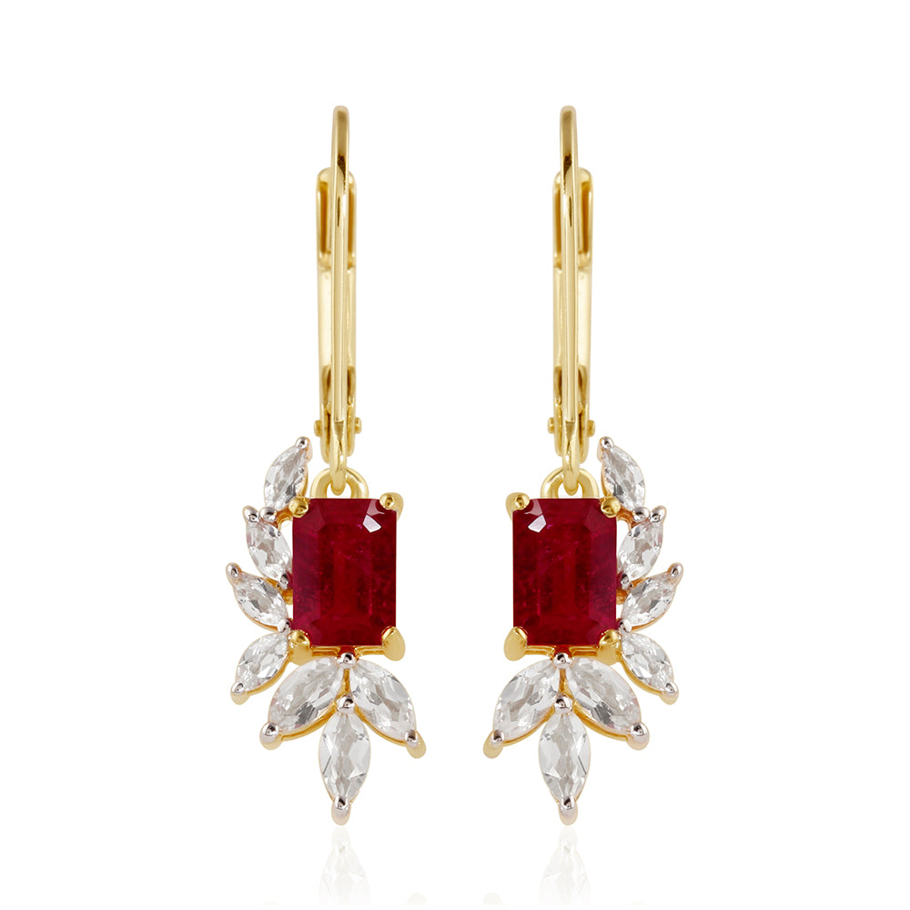 Cercei din Argint 925 Placat cu Aur ( 2.31 grame ) cu Rubin Thailandez și Topaz Alb 2.74 Carate