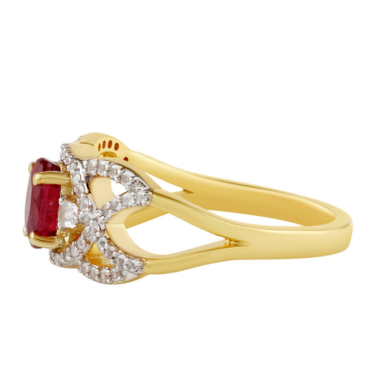 Inel din Argint 925 Placat cu Aur ( 3.41 grame ) cu Rubin Thailandez și Topaz Alb 3.11 Carate