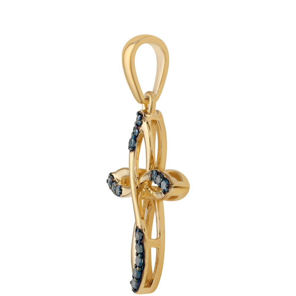 Cruce Pandantiv din Argint 925 Placat cu Aur ( 1.45 grame ) cu Diamant Albastru 0.16 Carate 2 