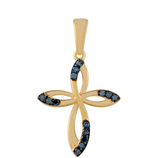 Cruce Pandantiv din Argint 925 Placat cu Aur ( 1.45 grame ) cu Diamant Albastru 0.16 Carate