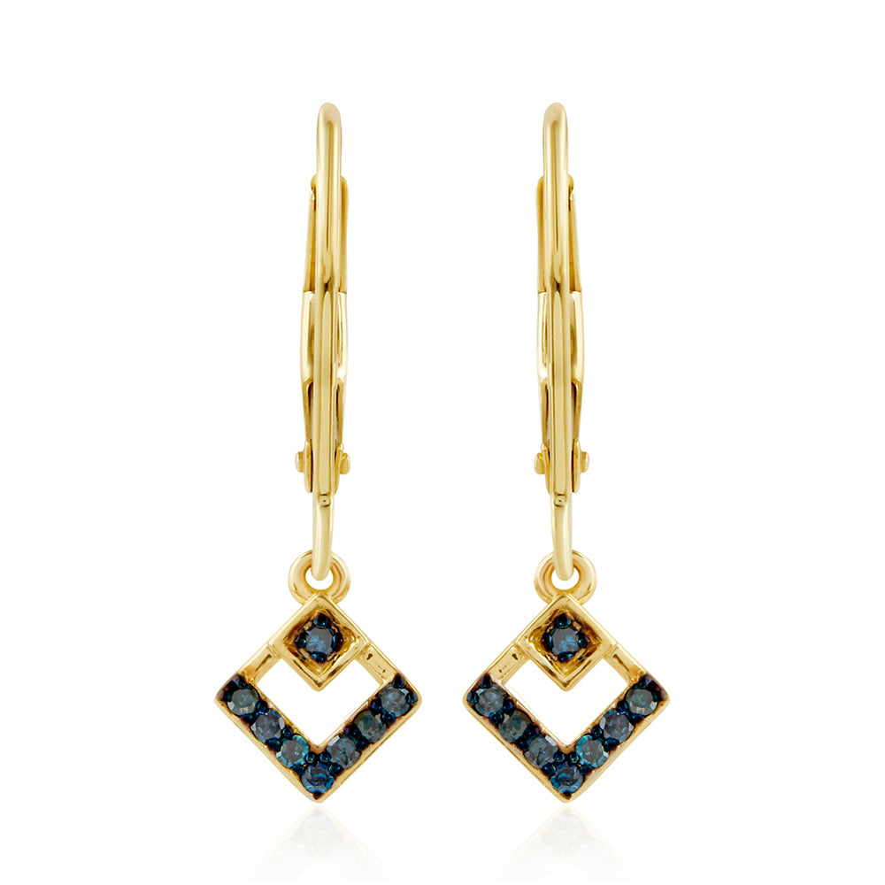 Cercei din Argint 925 Placat cu Aur ( 1.4 grame ) cu Diamant Albastru 0.16 Carate 1 