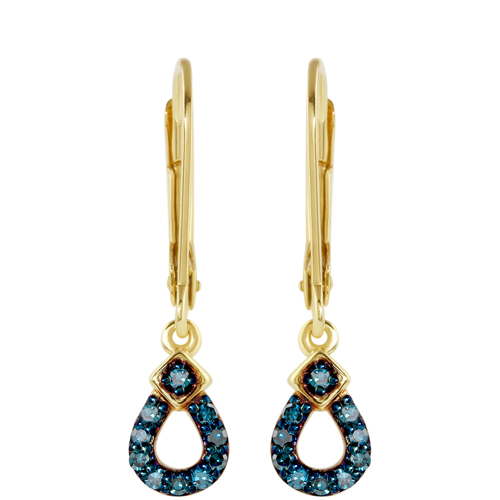 Cercei din Argint 925 Placat cu Aur ( 1.58 grame ) cu Diamant Albastru 0.17 Carate