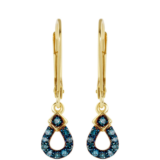 Cercei din Argint 925 Placat cu Aur ( 1.58 grame ) cu Diamant Albastru 0.17 Carate