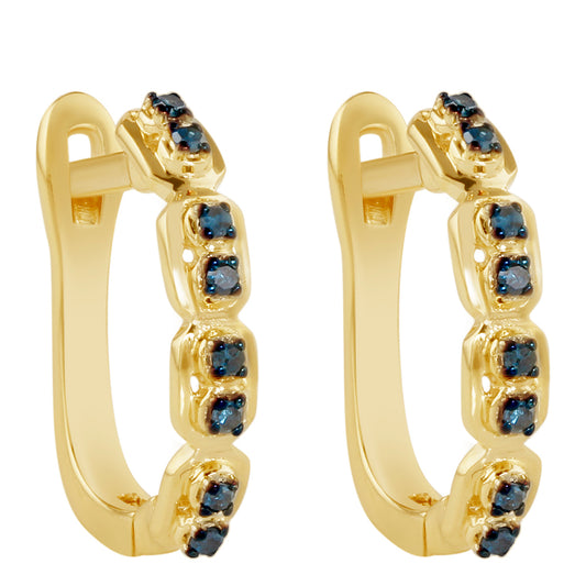 Cercei din Argint 925 Placat cu Aur ( 2.65 grame ) cu Diamant Albastru 0.16 Carate