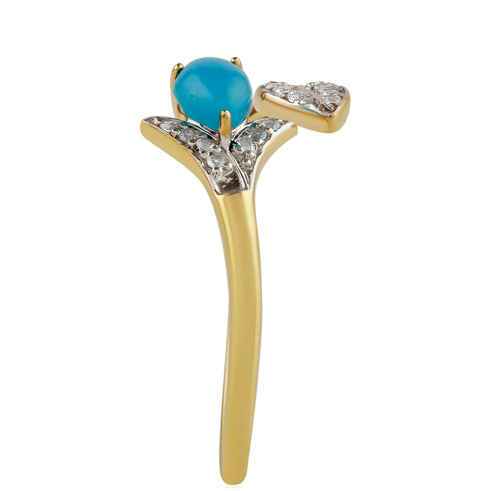 Inel din Argint 925 Placat cu Aur ( 1.66 grame ) cu Turcoaz ”Frumoasa Adormită” și Topaz Alb 0.59 Carate