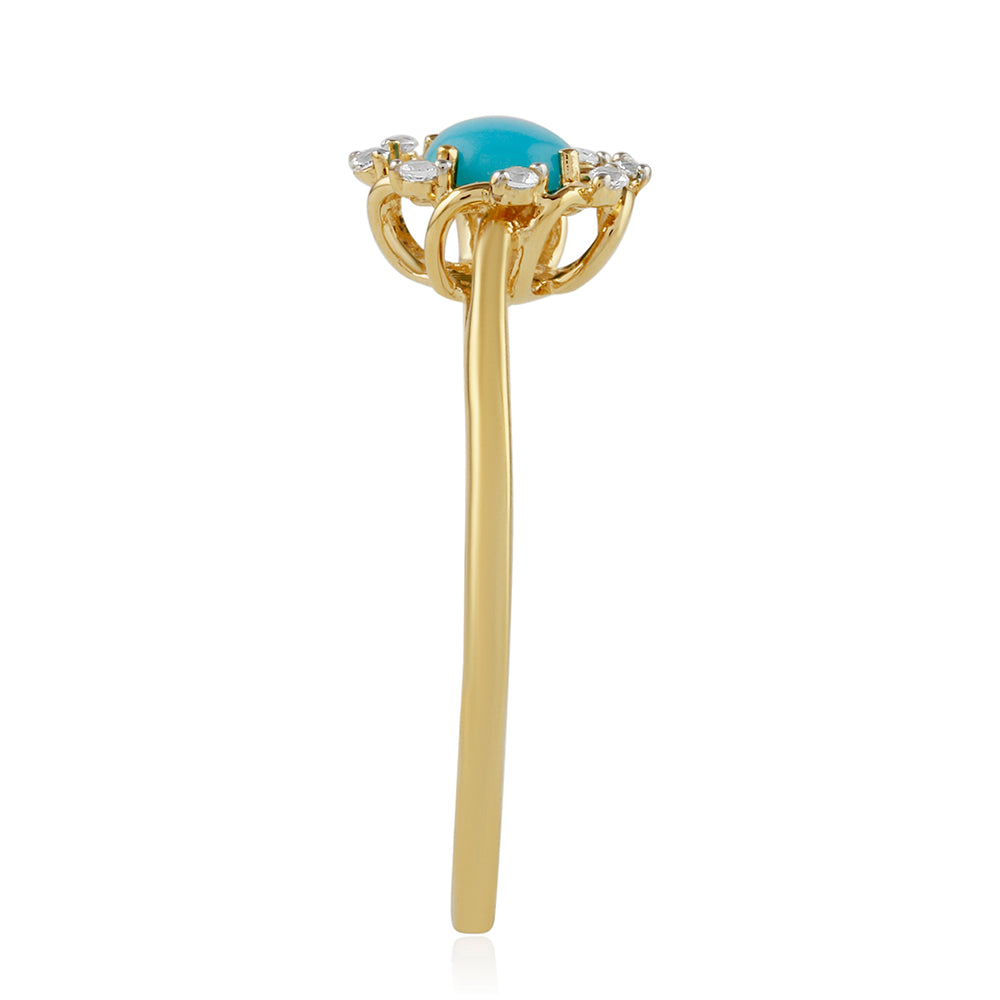 Inel din Argint 925 Placat cu Aur ( 1.87 grame ) cu Turcoaz ”Frumoasa Adormită” și Topaz Alb 0.51 Carate 3 