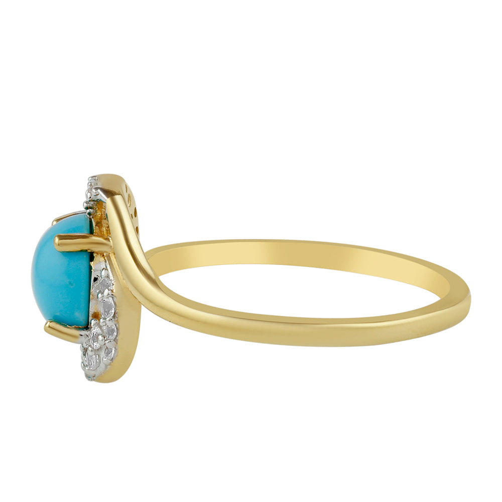 Inel din Argint 925 Placat cu Aur ( 2.01 grame ) cu Turcoaz ”Frumoasa Adormită” și Topaz Alb 1.38 Carate 2 