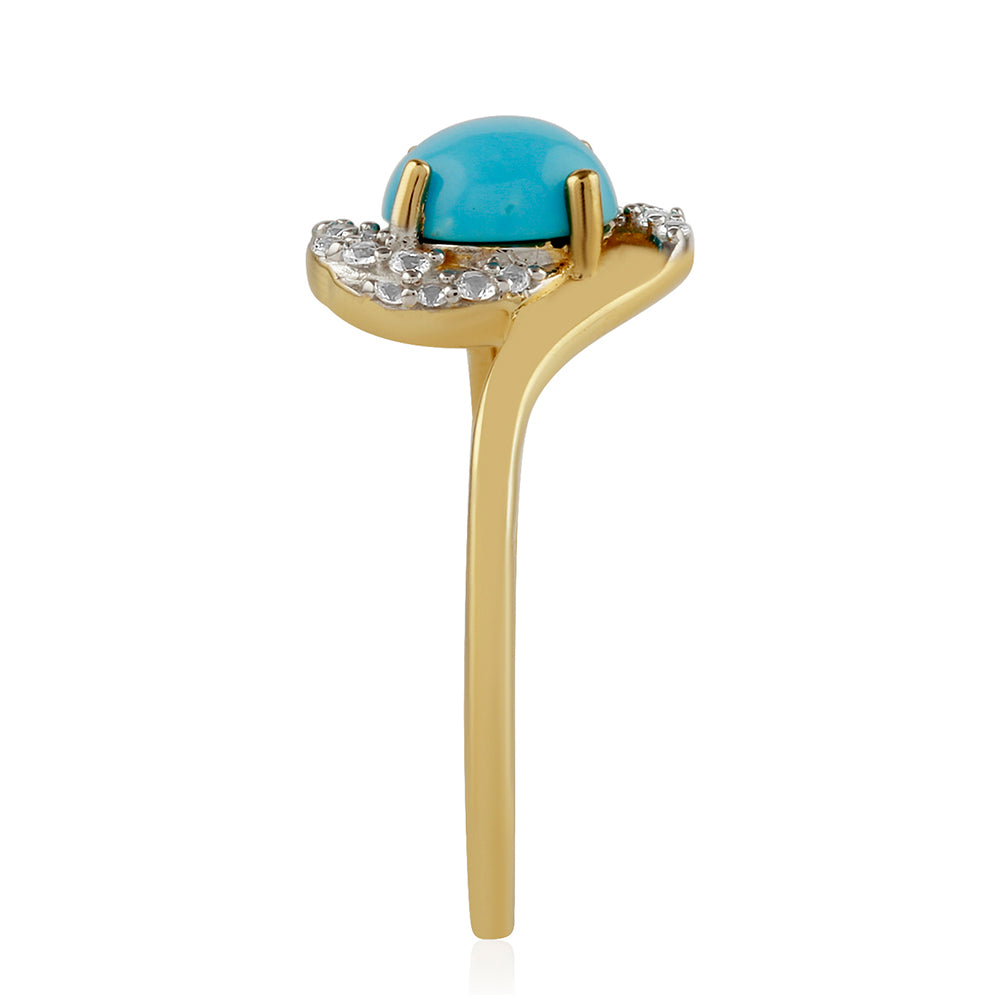 Inel din Argint 925 Placat cu Aur ( 2.01 grame ) cu Turcoaz ”Frumoasa Adormită” și Topaz Alb 1.38 Carate