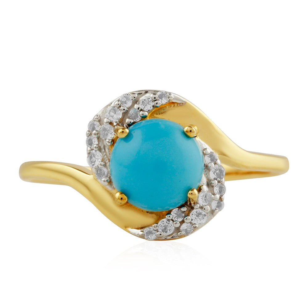Inel din Argint 925 Placat cu Aur ( 2.01 grame ) cu Turcoaz ”Frumoasa Adormită” și Topaz Alb 1.38 Carate