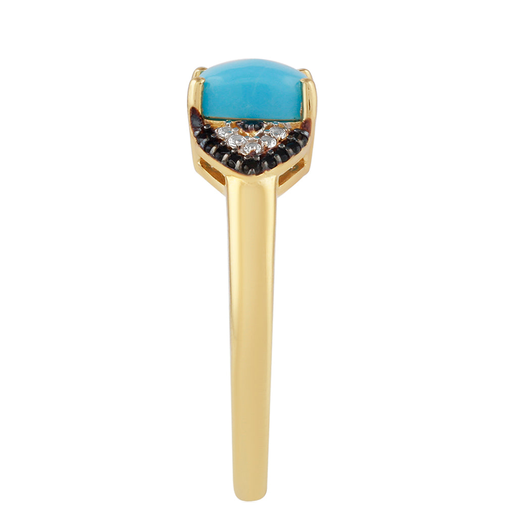 Inel din Argint 925 Placat cu Aur ( 2.45 grame ) cu Turcoaz ”Frumoasa Adormită” și Topaz Alb 1.14 Carate 2 