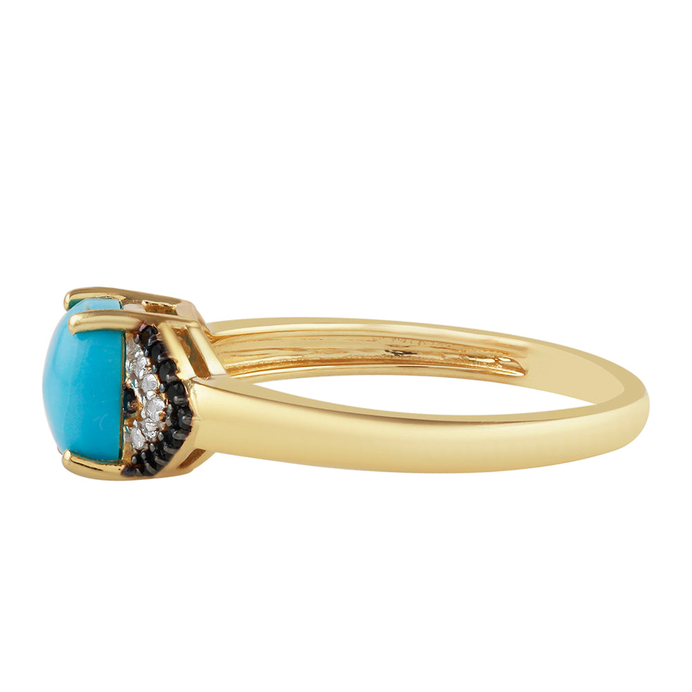 Inel din Argint 925 Placat cu Aur ( 2.45 grame ) cu Turcoaz ”Frumoasa Adormită” și Topaz Alb 1.14 Carate