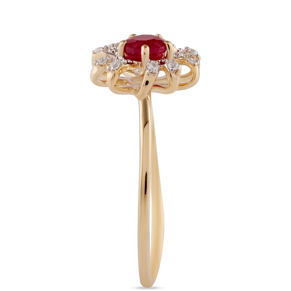 Inel din Aur de 9K ( 1.3 grame ) cu Rubin Malagasy și Zircon Alb 0.49 Carate