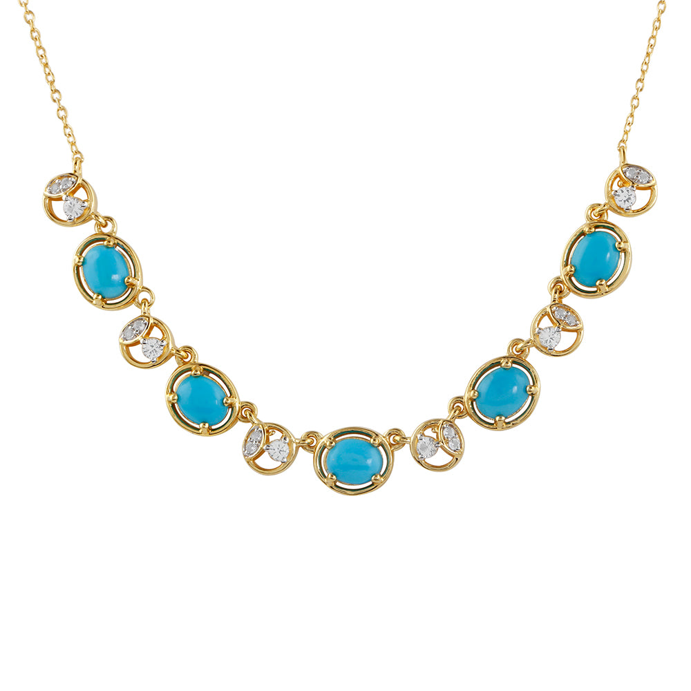 Colier din Argint 925 Placat cu Aur ( 4.16 grame ) cu Turcoaz ”Frumoasa Adormită” și Topaz Alb 1.36 Carate 1 