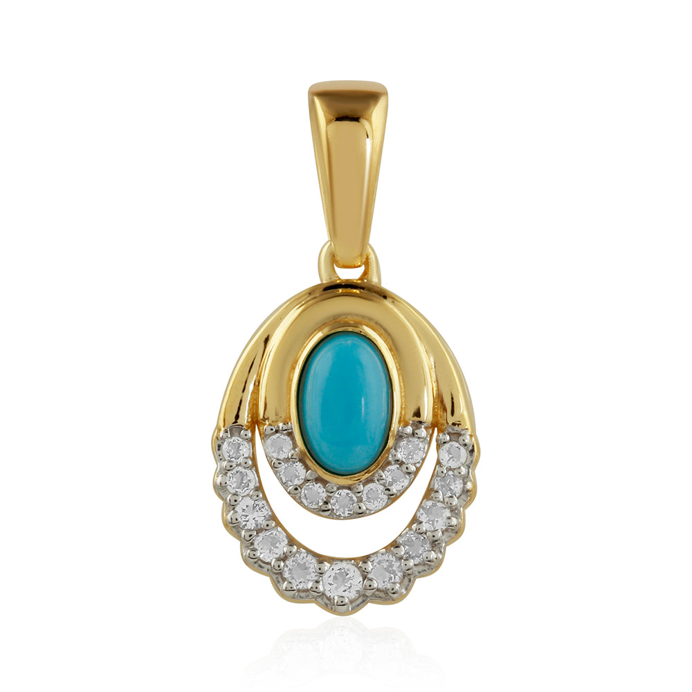 Pandantiv din Argint 925 Placat cu Aur ( 1.23 grame ) cu Turcoaz ”Frumoasa Adormită” și Topaz Alb 0.42 Carate 1 
