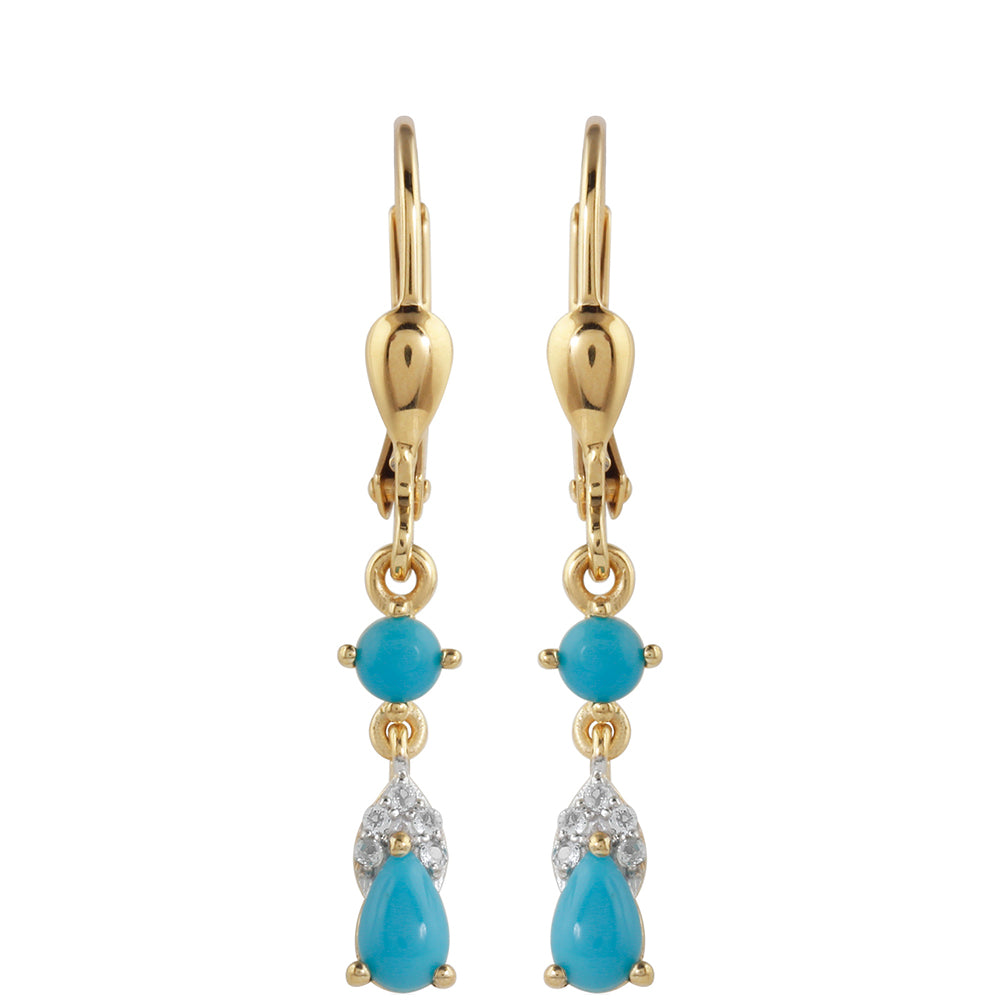 Cercei din Argint 925 Placat cu Aur ( 1.62 grame ) cu Turcoaz ”Frumoasa Adormită” și Topaz Alb 0.72 Carate 1 