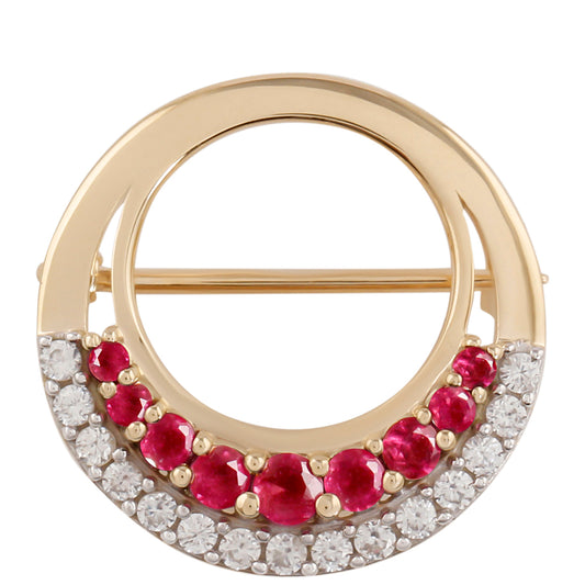 Broşă din Aur de 9K ( 3 grame ) cu Rubin Malagasy și Zircon Alb 1.31 Carate