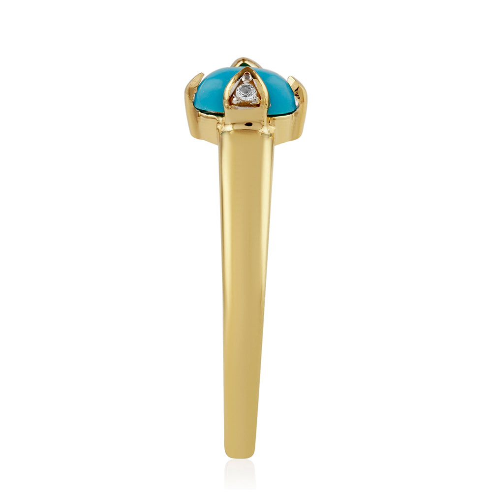 Inel din Argint 925 Placat cu Aur ( 2.43 grame ) cu Turcoaz ”Frumoasa Adormită” și Topaz Alb 0.57 Carate 2 