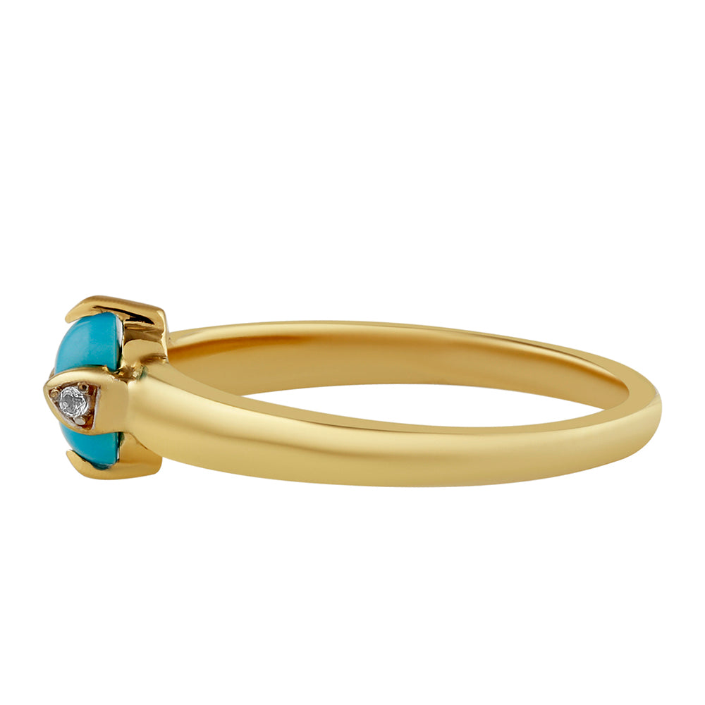 Inel din Argint 925 Placat cu Aur ( 2.43 grame ) cu Turcoaz ”Frumoasa Adormită” și Topaz Alb 0.57 Carate 3 