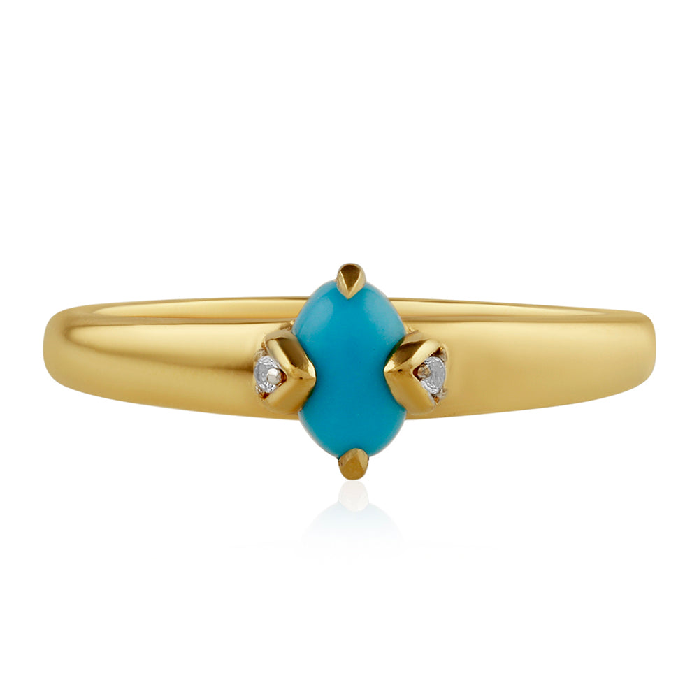 Inel din Argint 925 Placat cu Aur ( 2.43 grame ) cu Turcoaz ”Frumoasa Adormită” și Topaz Alb 0.57 Carate 1 