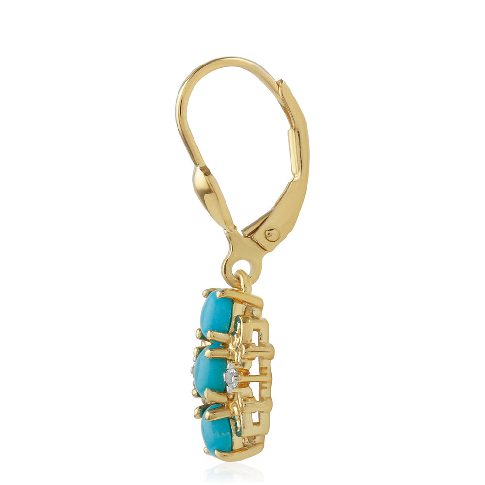 Cercei din Argint 925 Placat cu Aur ( 2.76 grame ) cu Turcoaz ”Frumoasa Adormită” și Topaz Alb 1.03 Carate