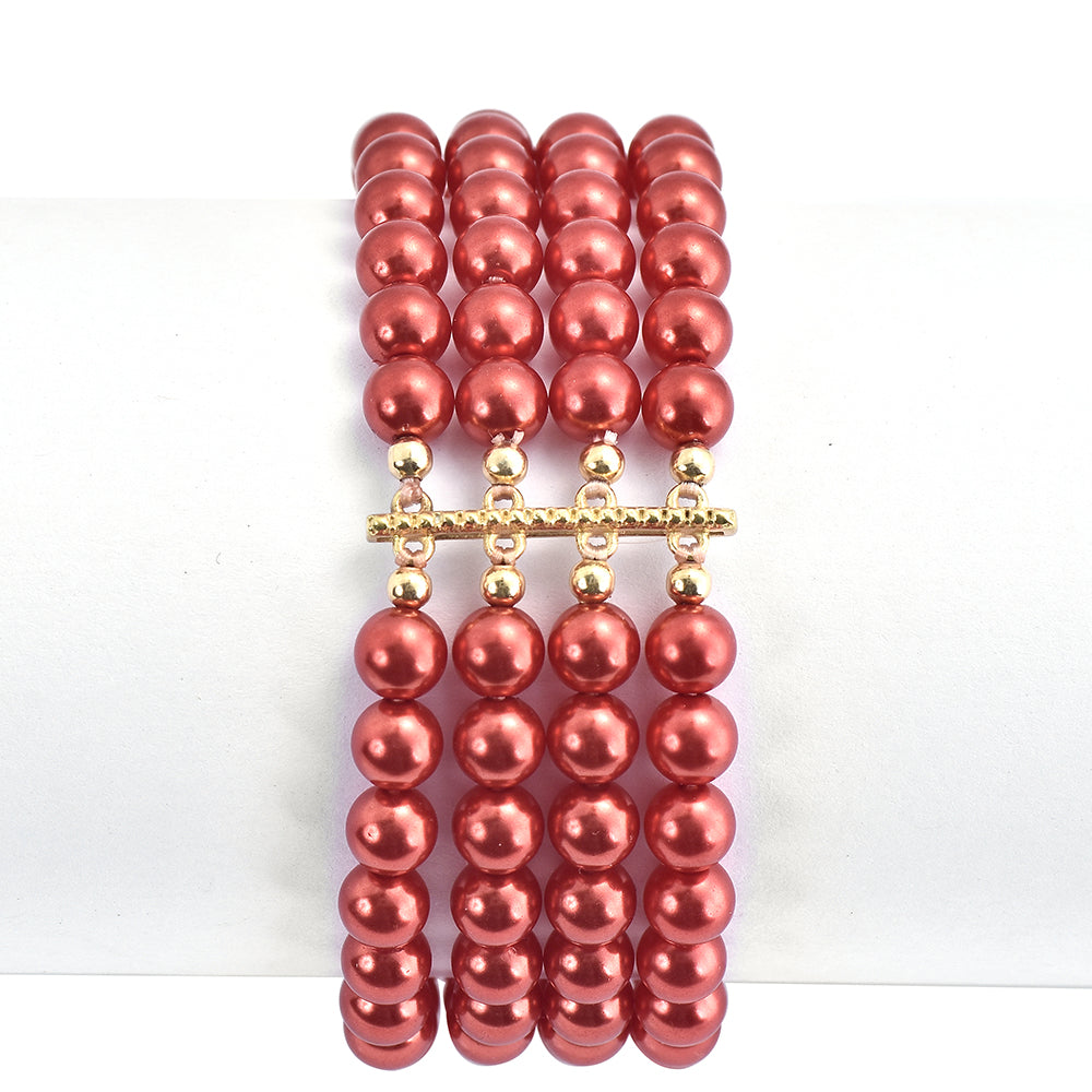 Brățară din Argint 925 Placat cu Aur ( 0.2 grame ) cu Perlă de apă dulce roșie 170 Carate 1 