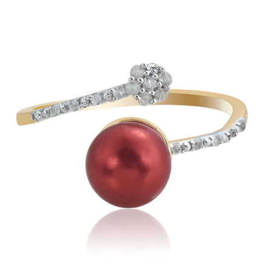 Inel din Argint 925 Placat cu Aur ( 1.72 grame ) cu Perlă de apă dulce roșie și Topaz Alb 4.06 Carate