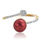 Inel din Argint 925 Placat cu Aur ( 1.72 grame ) cu Perlă de apă dulce roșie și Topaz Alb 4.06 Carate