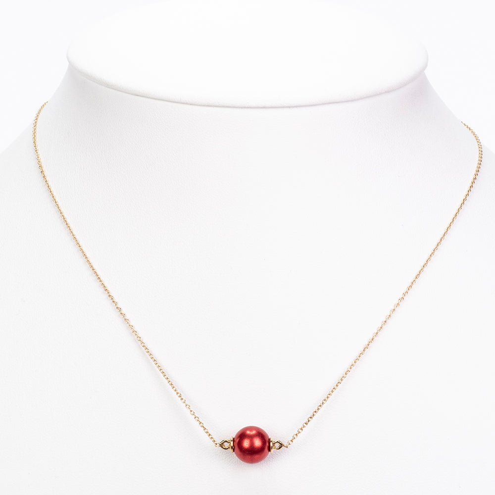 Colier din Argint 925 Placat cu Aur ( 2.48 grame ) cu Perlă de apă dulce roșie 7.49 Carate 2 